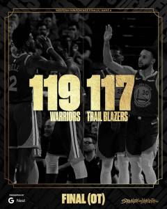 NBA/勇士直落四淘汰拓荒者 連續五年闖進年度決賽