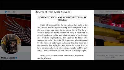 NBA/勇士股東推暴龍球員 罰千萬 一年不得進球場