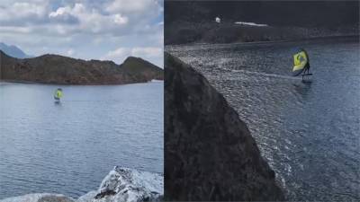 疫情影響海域關閉 運動員挑戰極限 爬三千公尺 到高山湖泊玩風帆衝浪