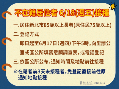 快新聞/「新北不在籍85歲以上長者」週五打疫苗 即起開放登記