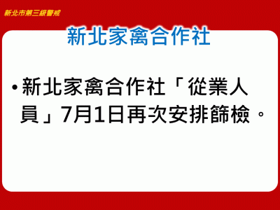 快新聞/新北家禽合作社26人確診 從業人員7 1再安排篩檢